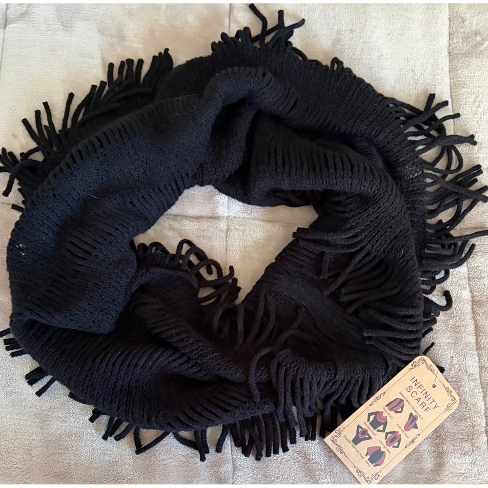 NWT Black Chenille Fringe Infinity Scarf